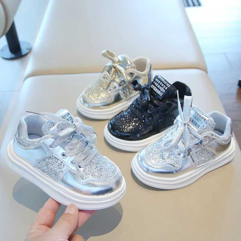 Girls gold glitter platform sports shoes autumn fashion casual sports shoes thick soled vulcanized shoes childrens flat shoes W250407