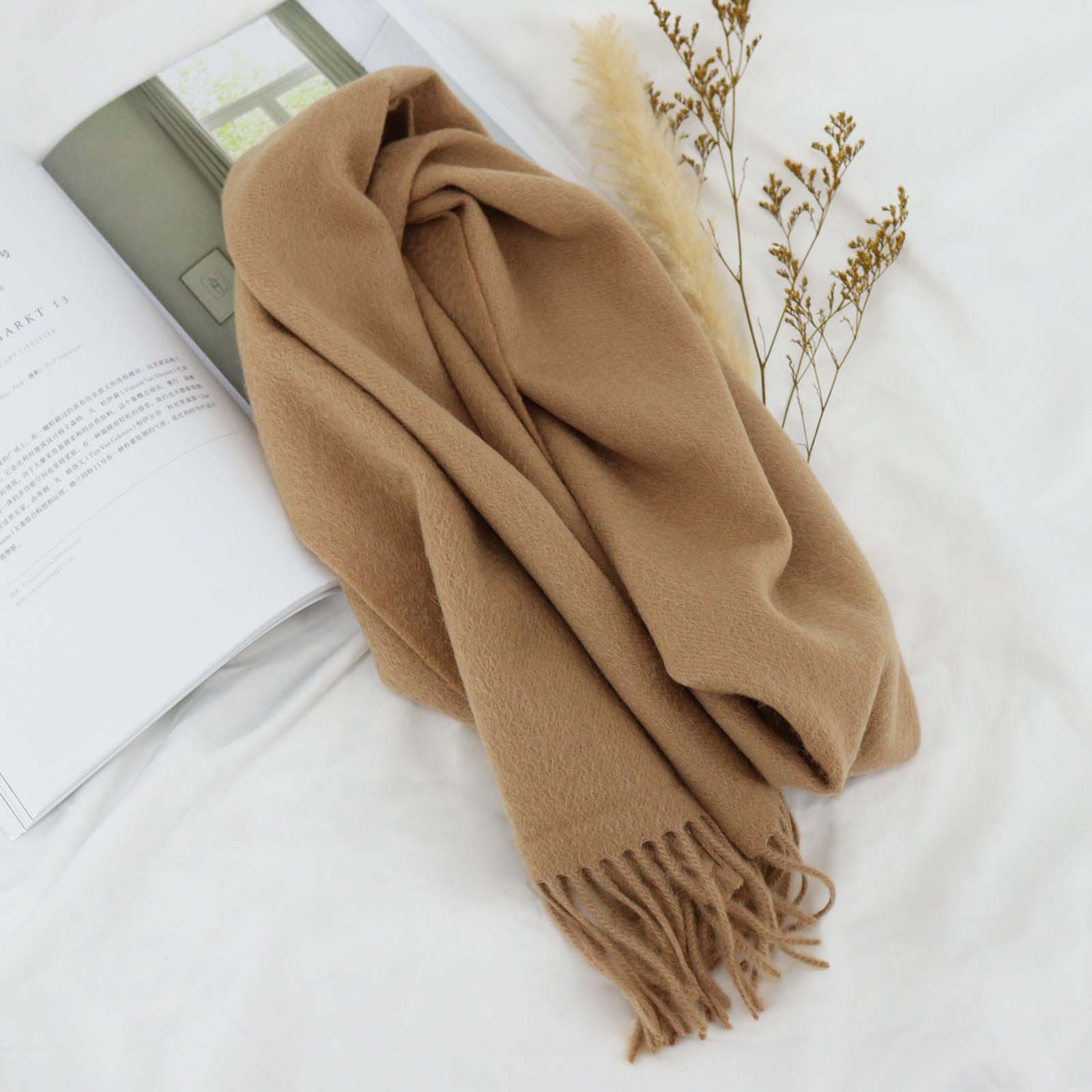 K333 Cross-border solid color 100% wool scarf for women autumn and winter high-end versatile winter thickened neck scarf men's shawl wholesale