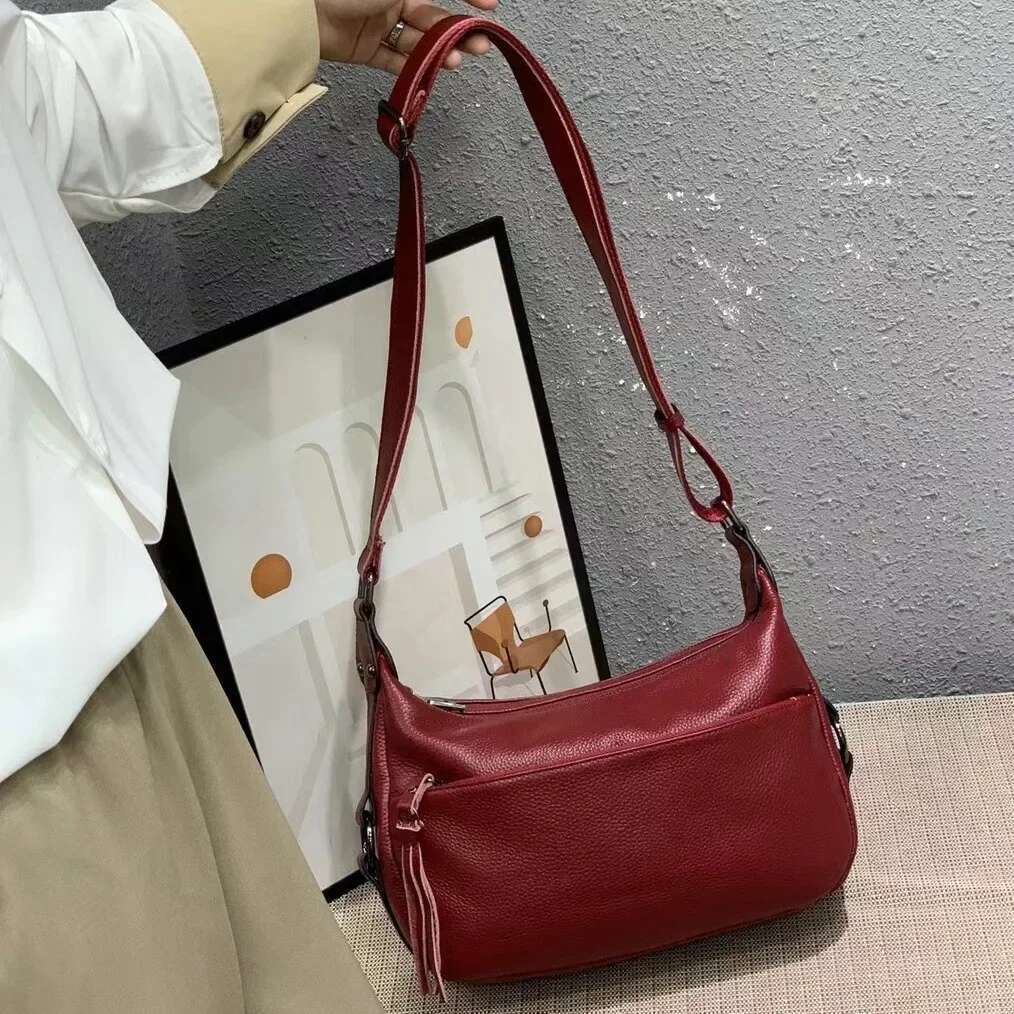 High Quality Skin Genuine Leather Women's Shoulder Crossbody Multi Compartment Hobo Bag Large Capacity Ladies' Handbag