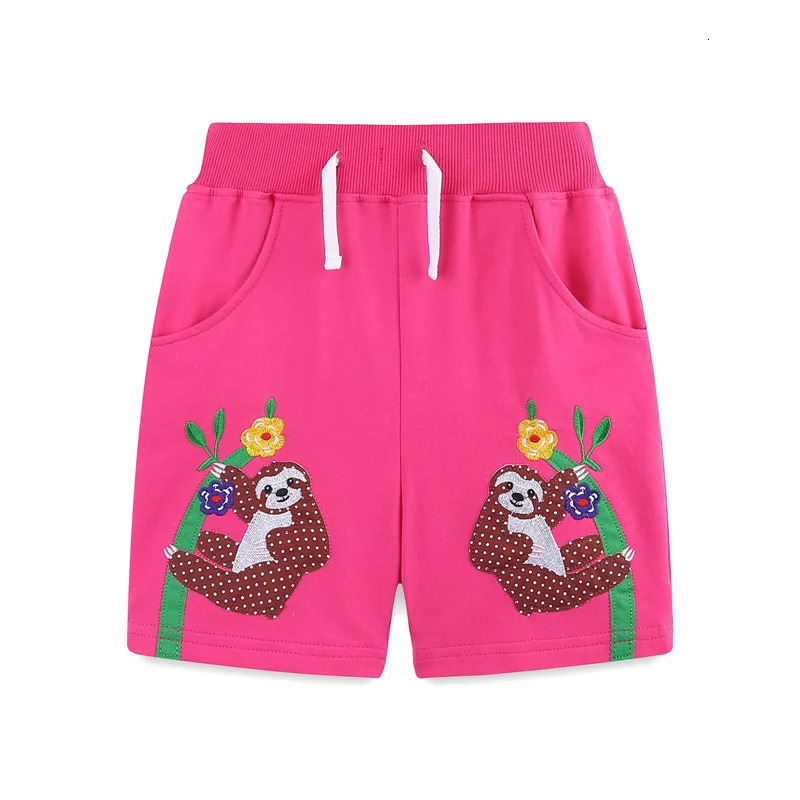 Jumping Meters 2-7T Summer Shorts For Boys Girls Pockets Sloth Applique Baby Drawstring Toddler Short Pants Fashion Kids Clothes 250408