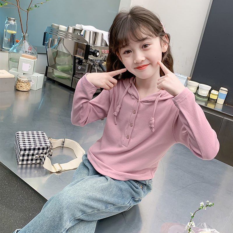 Ddmyshoesvip Children S For Spring Autumn Girls Autumn Clothing Hooded Top New Item Medium And Large Long Sleeved Base Shirt Children S T Shirt Women 