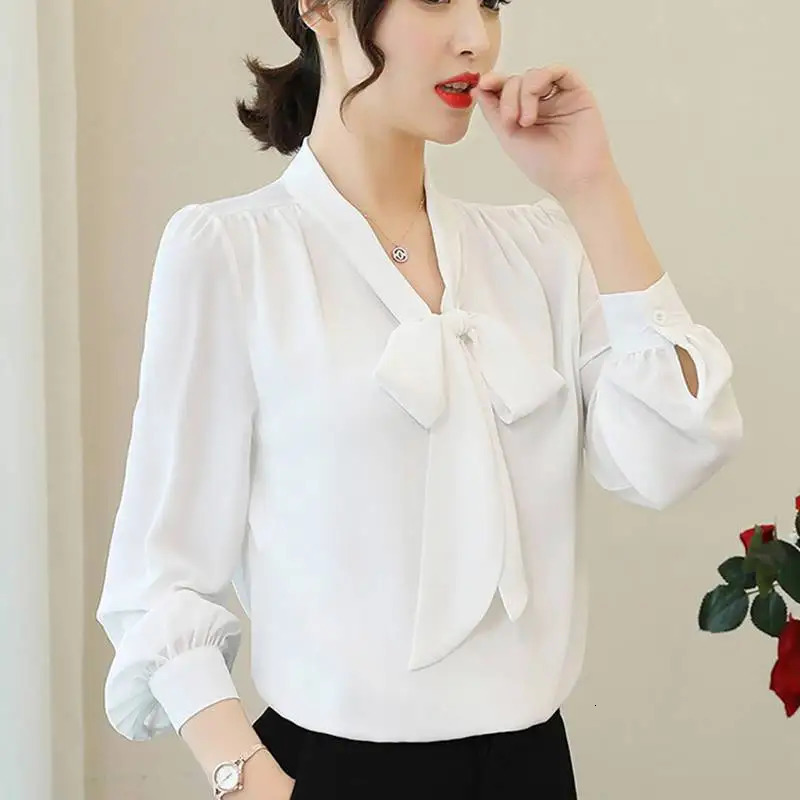 2025 Spring Shirt Chiffon Shirt Womens Korean Style Bow Temperament Top Fashionable and Slim 250408