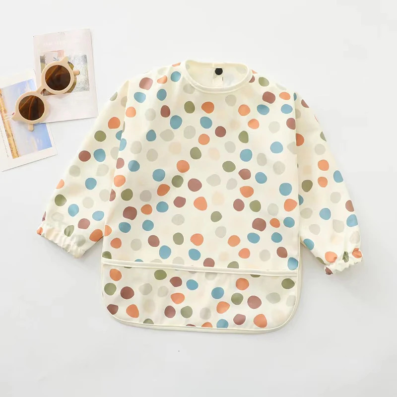 Kids Baby Feeding Bibs Waterproof Long Sleeve Apron with Pocket Toddler Burp Cloth Boys Girls Anti-dirty Art Smock Baby Stuff 250407