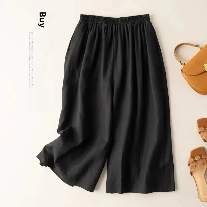 Plus Size Cotton Linen Wide Leg Pants Women Summer Thin Seven-Five Hemp Shorts Large Size Six-Point Three-Quarter Length ... 250408
