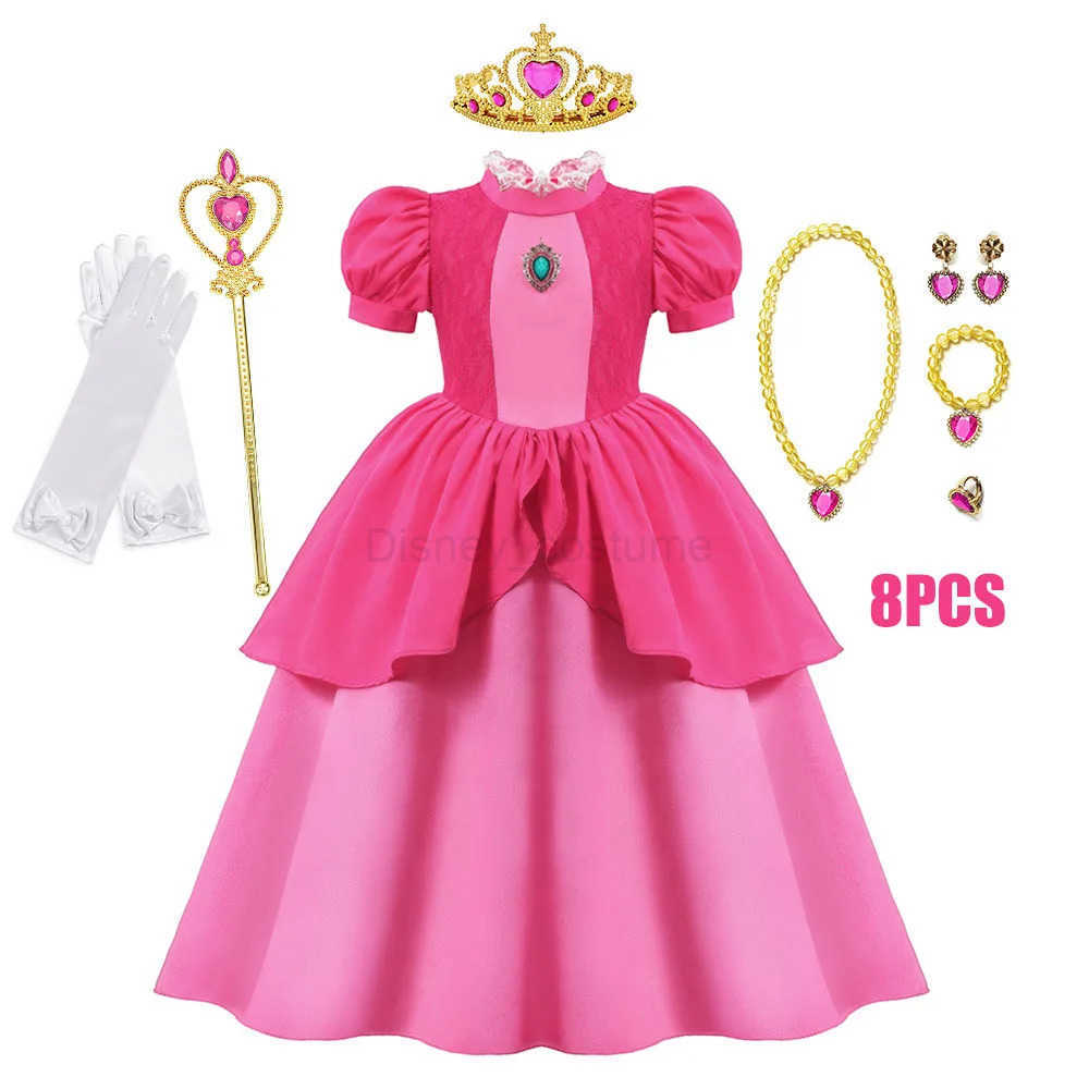 Disney Rose Peach Costume Kids Girl Cosplay Fancy Carnival Birthday Party Role Play Princess Dress with Lace Children Halloween Outfit X250408