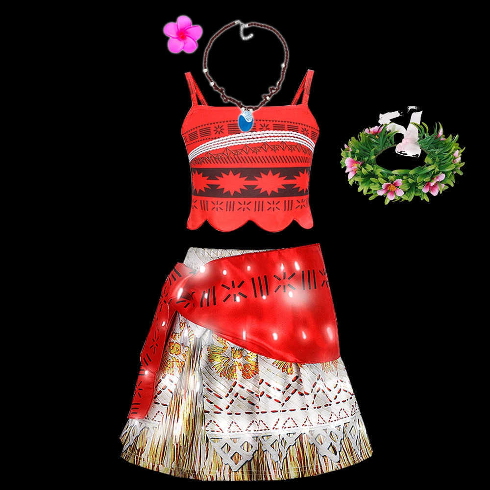 Disney LED Light Up 3PCS Moana Dress Full Printing Girl Dress Fancy Carnival Party Role Play Clothing Girls Princess Birthday Cosplay X250408