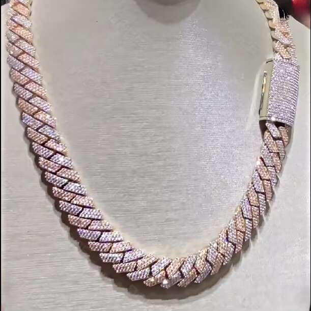 15mm Hip-hop Iced Out Sier 3 Rows Two Tone Moissanite Cuban k Chain