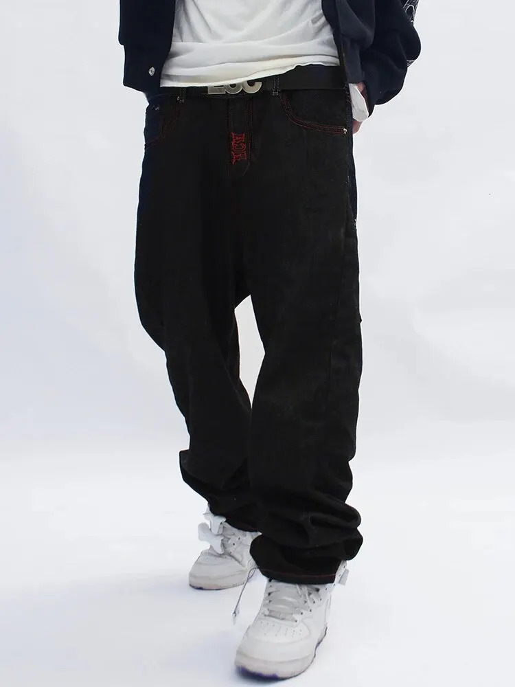 Mens Cotton Fashion Fully Embroidered Skeleton Loose Straight Casual Jeans Street Hip Hop Y2K Retro Pants 250401