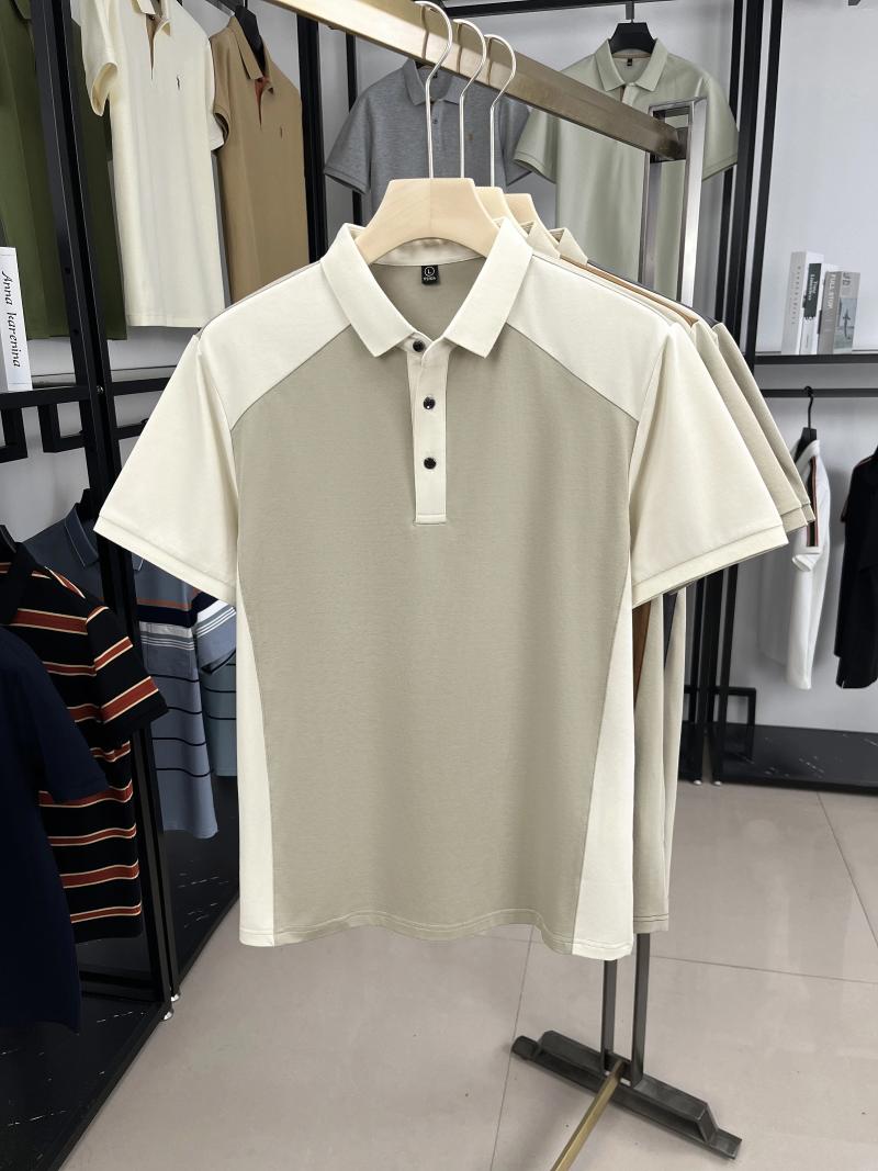 Men's Polos Fashion Color Blocked Short Sleeve Polo Shirt Summer High-end Silk Cotton Soft Breathable Item Casual Lapel T-shirt