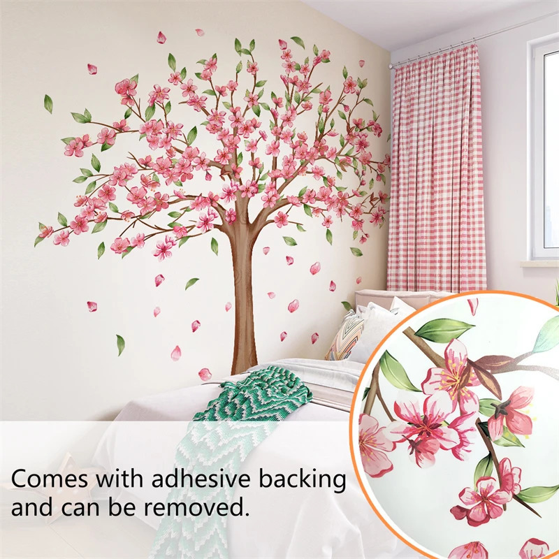 Living room large pink flower tree wall sticker home decoration removable wallpaper childrens room girls bedroom wall art mural sticker 250408