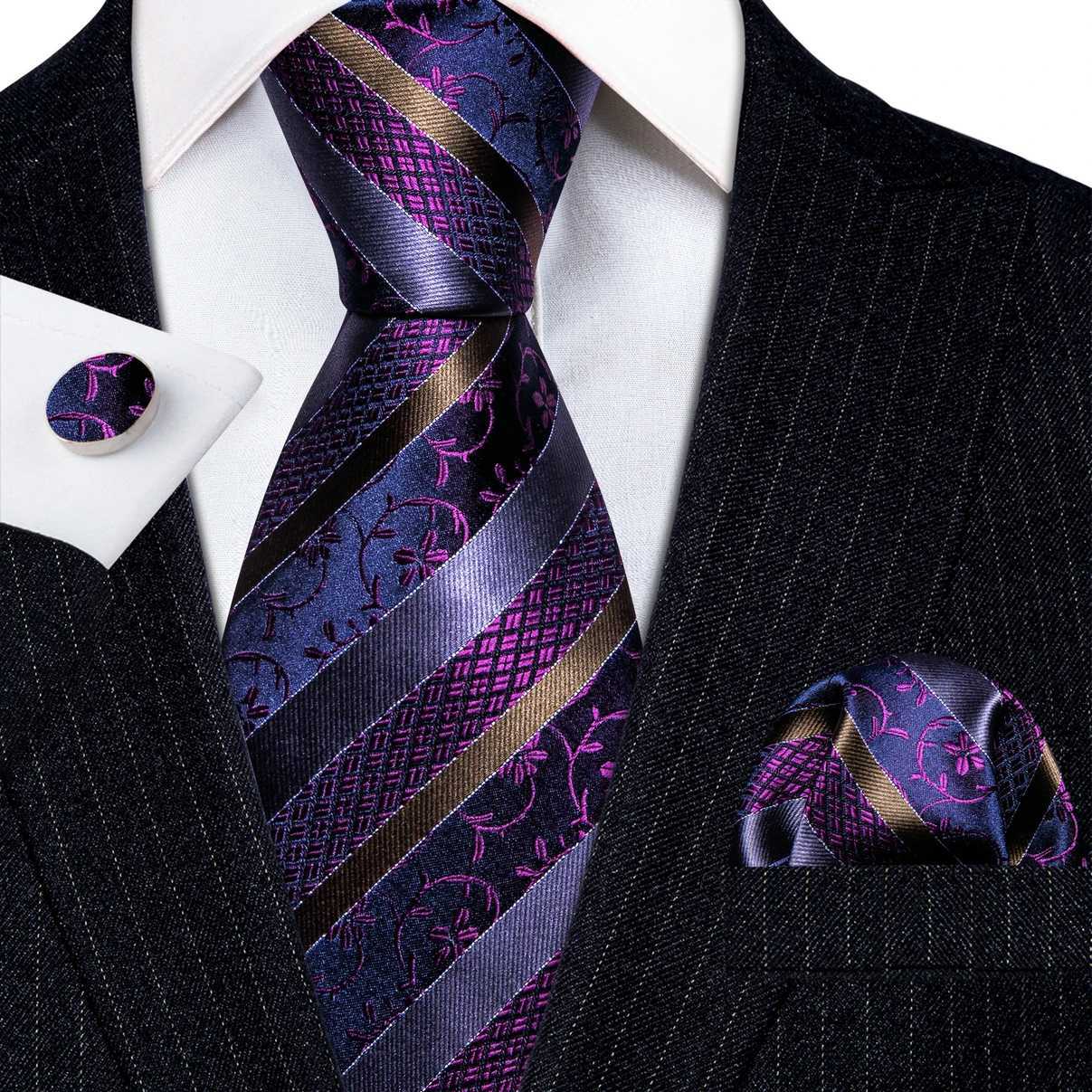 Barry. Jacquard Striped Silk Mens Tie Pocket Sqaure Cufflinks Set Designer Necktie For M Wedding Business Party nts X250407