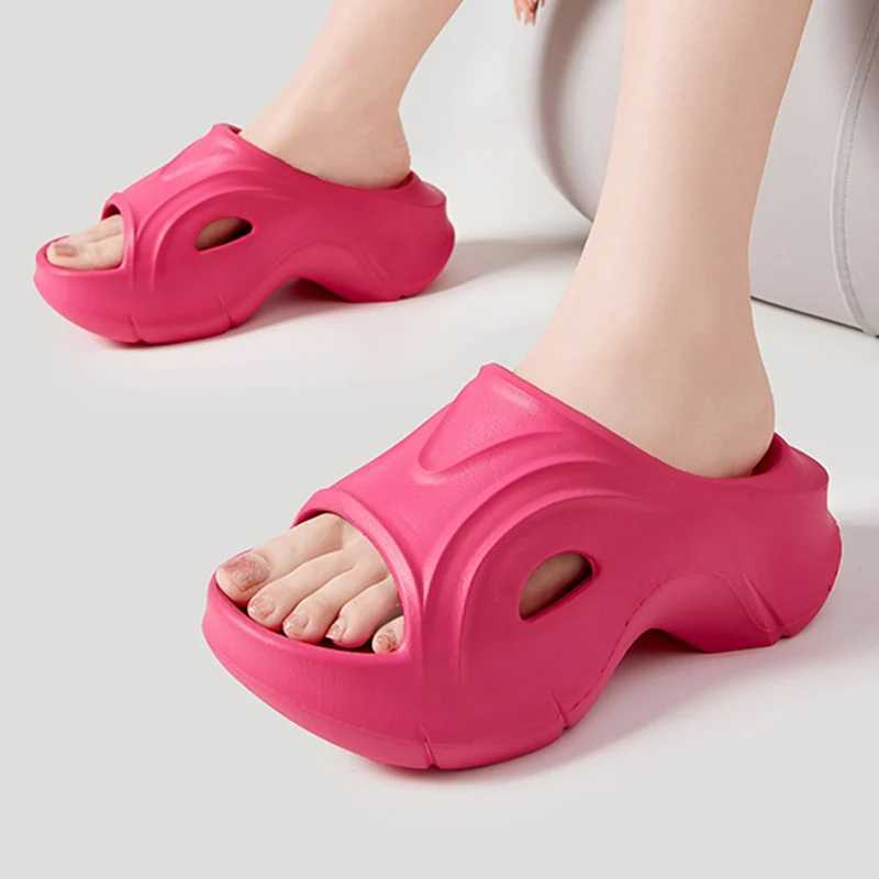 Womens short and chubby platform peeping toe slider EVA summer beach wedge high-heeled sandals Fi solid thick sole N sliderXJ250407