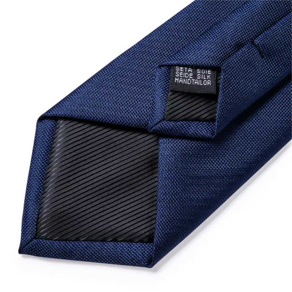 DiBanGu Top Navy Blue Solid Tie for Men 100% Silk Mens Tie Hanky Cufflinks Neck Tie Suit Business Wedding Party Tie Set MJ-7140 X250407
