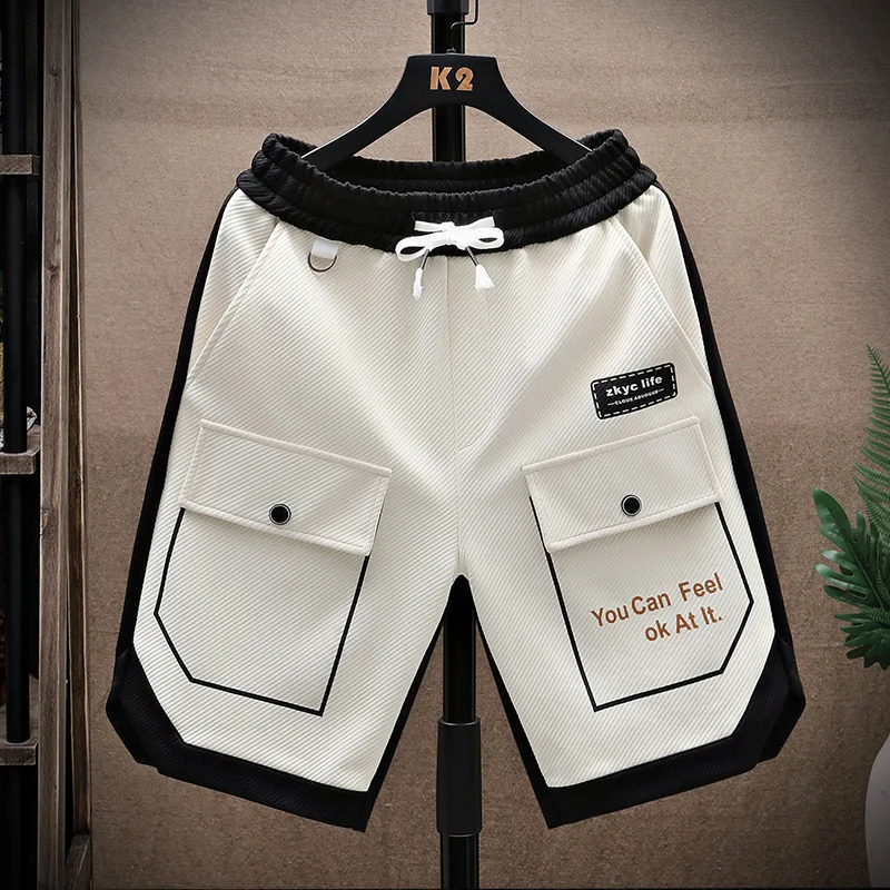 Summer running shorts for mens casual jogging sports shorts patch work drawstring loose sports shorts 250402
