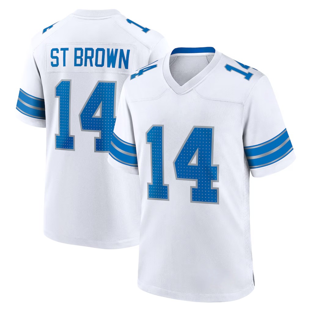 Custom Elite Style Football Jersey American Famous brand Detroit Football jerseys with men women youth customized #14 St Brown #16 Goff #58 Sewell #97
