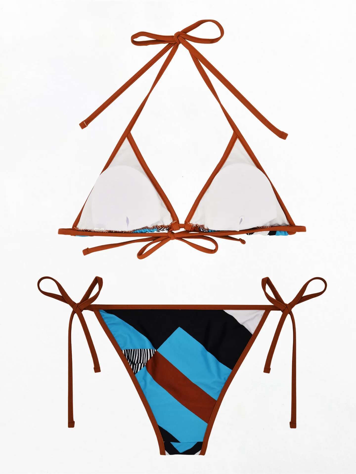 Dongdumaoyi Sexy Triangle Bikini Set Women Blue Geometric Print Push Up Micro Swimsuit Brazilian Lace Bathing Suit Swimwear Biquini