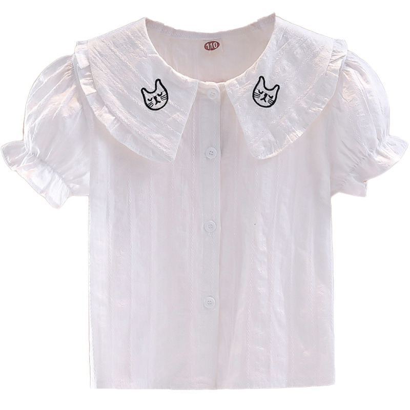Ddmyshoesvip New Girls Short Sleeved Summer Korean Version Doll Collar Top With Trendy Bubble Sleeves Children S White Shirt