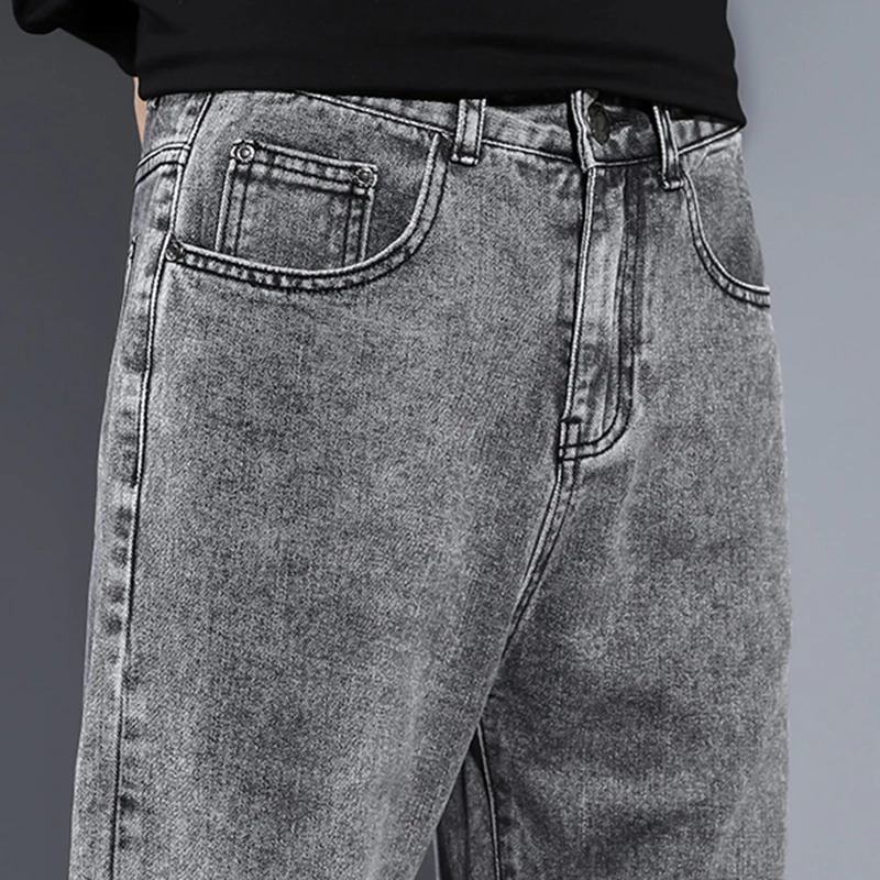 mens straight denim jeans highquality flooring classic daily arrivals gray wide leg pants long 250401