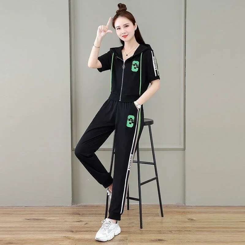 2025 Summer New Women's Tracksuit Loose Fashion Casual Short Sleeve Hooded Top Pants Two Piece Sets Sweat Suit For Women Clothes