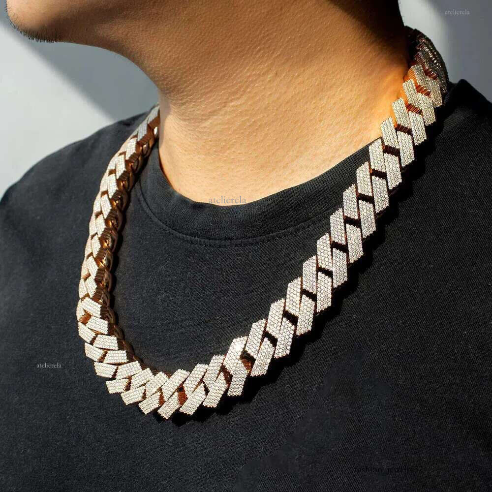 Necklaces Fashion Hip Hop Full Iced Out 20MM Wide 3 Rows Prong Setting VVS Moissanite Cuban k Chain