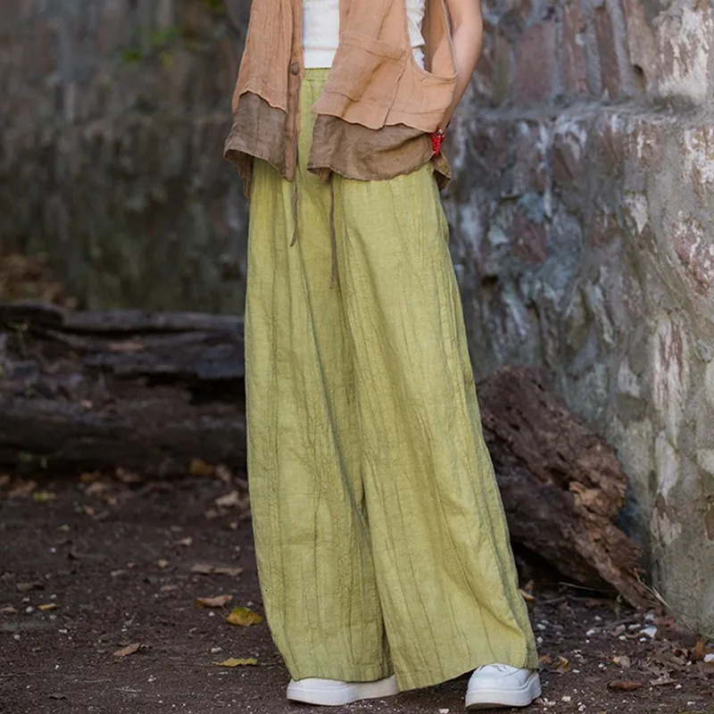 High quality cotton linen wide leg pants for women ly arrived in autumn retro style tie dye loose womens casual Trousers M360 250407