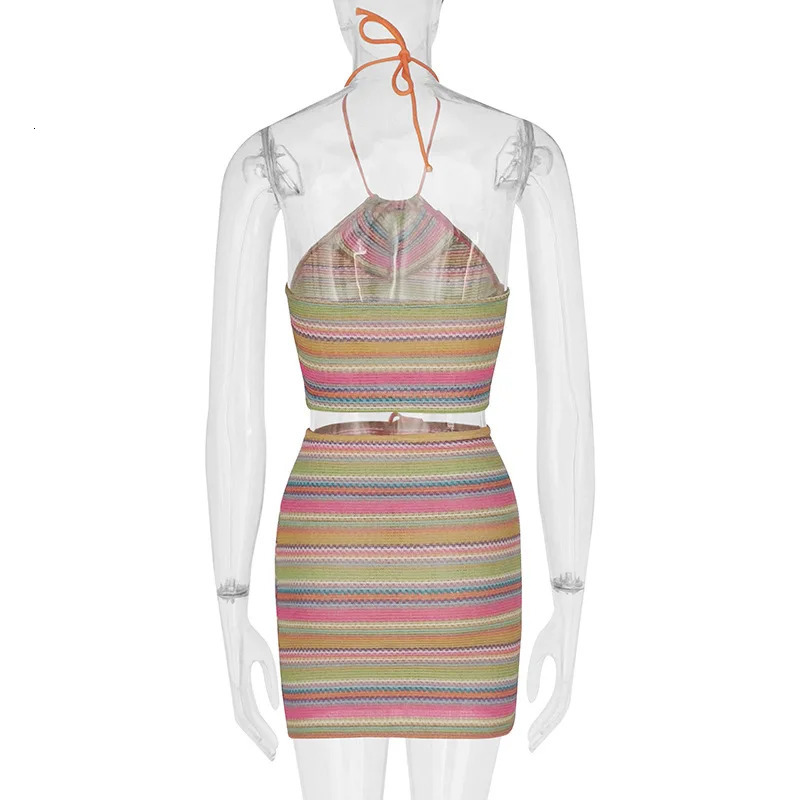 American Womens Fashion Print Halter Ins Small Vest Bag Hip Skirt Suit Sexy Color Halter Suit Seaside Holiday Wear 250408
