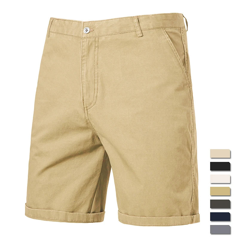 8 Colors Mens Cotton Casual Shorts Summer Business Casual Knee Pants Classic Khaki American Style Streetwear Golf Shorts Beige 250407