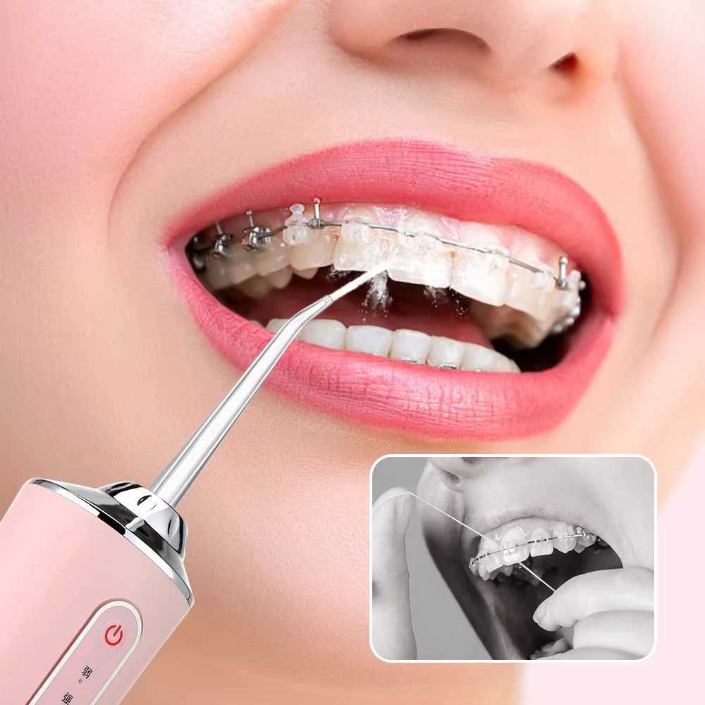 Oral irrigator portable dental sink USB charging sink dental pick 4 nozzles 220ml 3 modes IPX7 1400rpm M250408