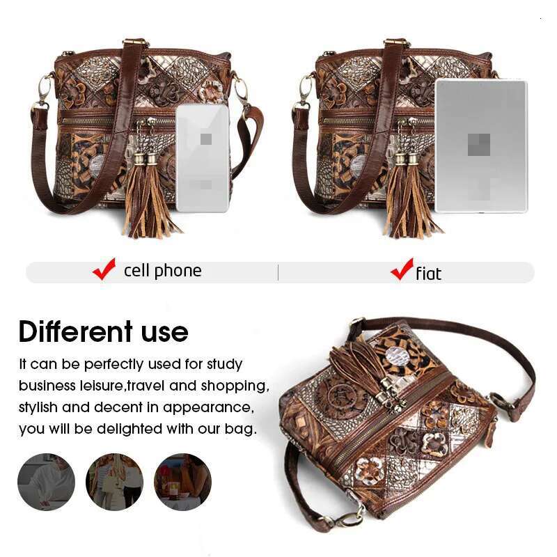 Crossbody Bags Cowhide Genuine Leather Designer Classic Tassels Shoulder Handbags Retro Causal Women Satchles Sac