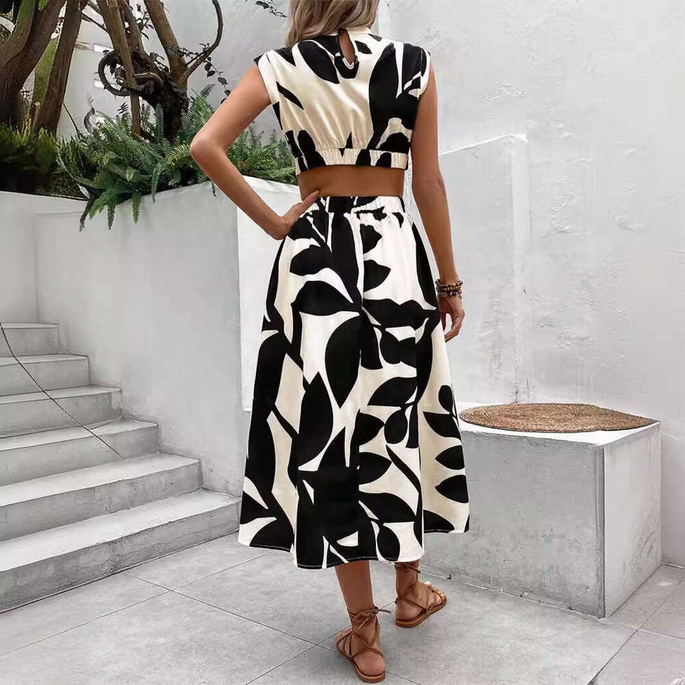 Women Designer Clothing Birthday Dress Vestido Vestido De Mujer Sexy Dresses for Woman Designer 2025 Summer Round Neck Flower Printed Long Skirt Women