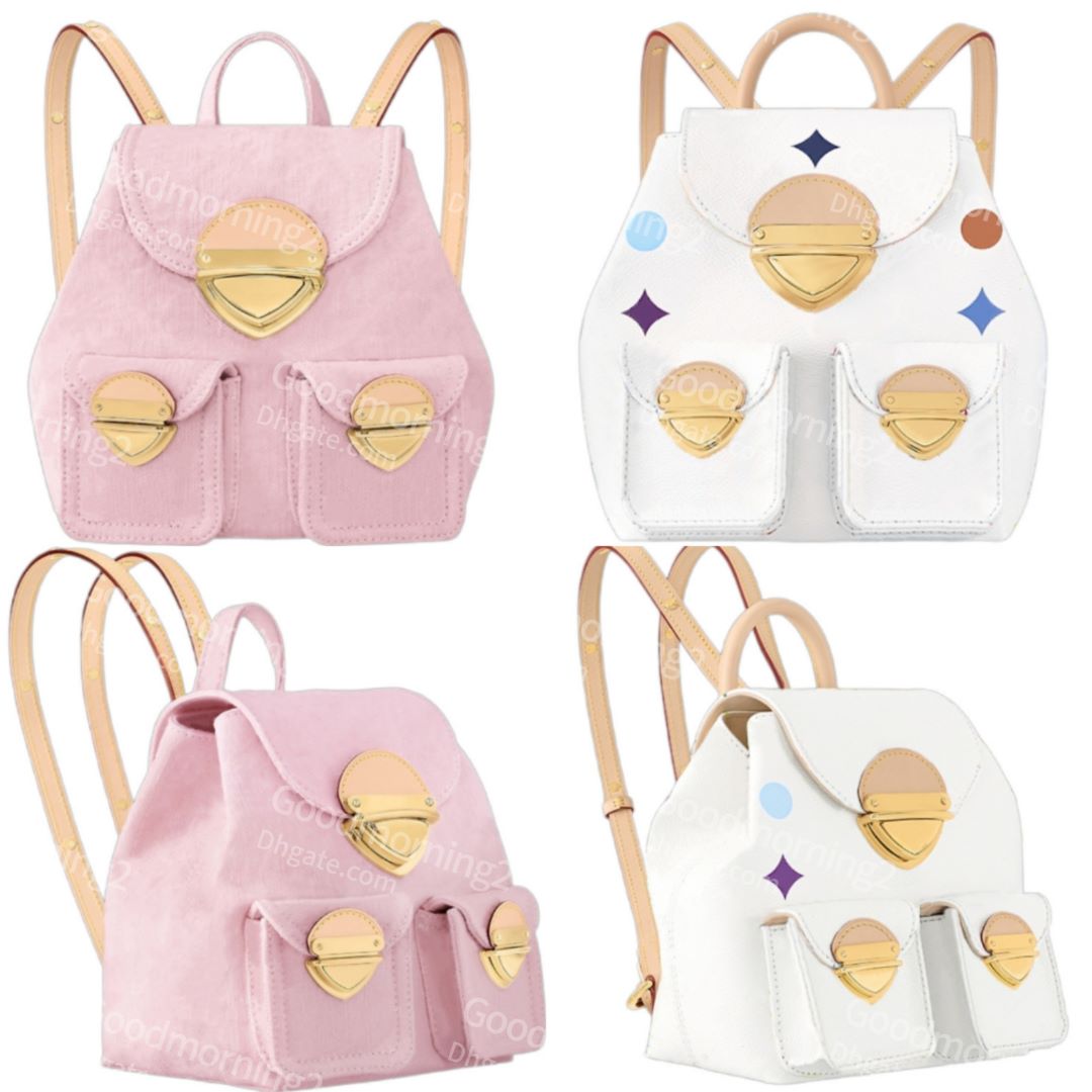 2025 Brand Women's Bag Pink Cowboy Backpack Venice Design Mini Fashion Backpacks Double Leather Shoulder Straps Student School Bags 3 Metal Buckle Pocket Designs