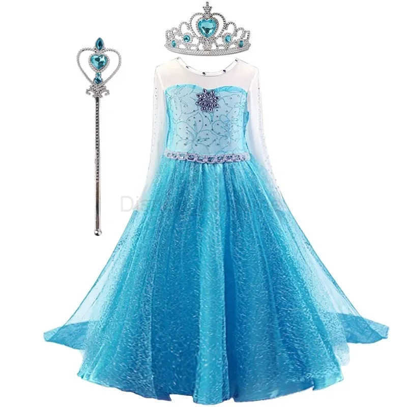 Disney Fancy Queen Frozen Elsa Anna costume girl princess dress children Halloween role-playing party Vesidos 3-10Y childrens role-playing set X250408