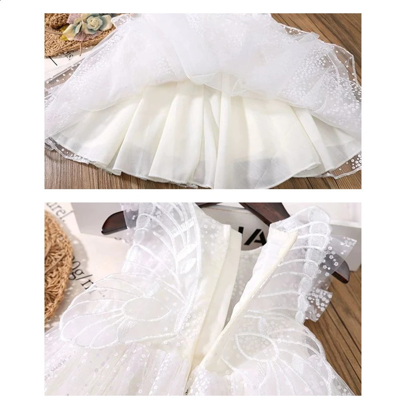Girl dress polka dot princess dress baby white gauze dress Winged angel white gauze dress birthday party gifts 1-8T summer 250408