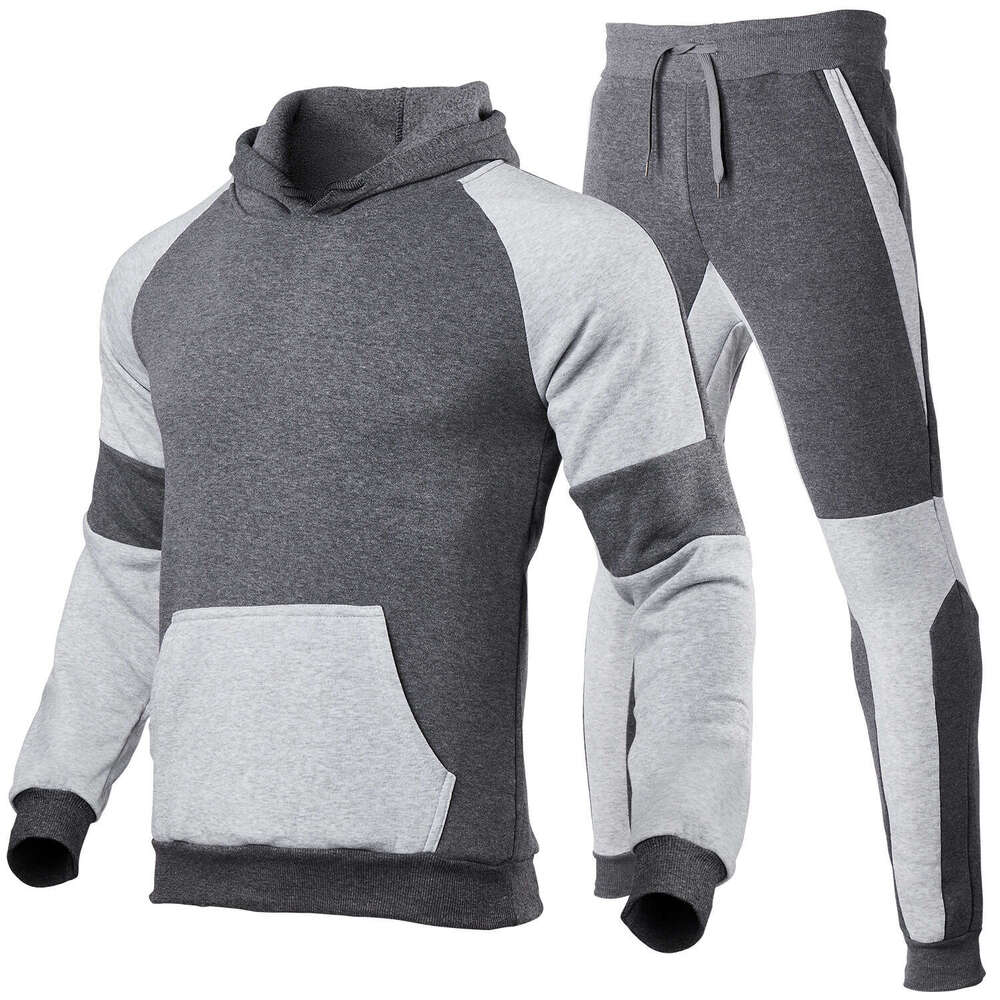 set for men and women, European size, blank color blocking splicing sportswear, running outdoor two-piece set, new casual versatile fashion clothing