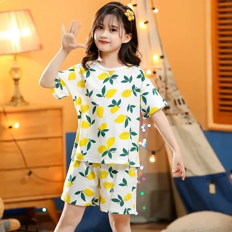 Teens Baby Girl Pajamas Summer Short Sleeved Childrens Clothing Sleepwear Cotton Pyjamas Sets For Kids 3 5 6 8 10 12 Years 250408