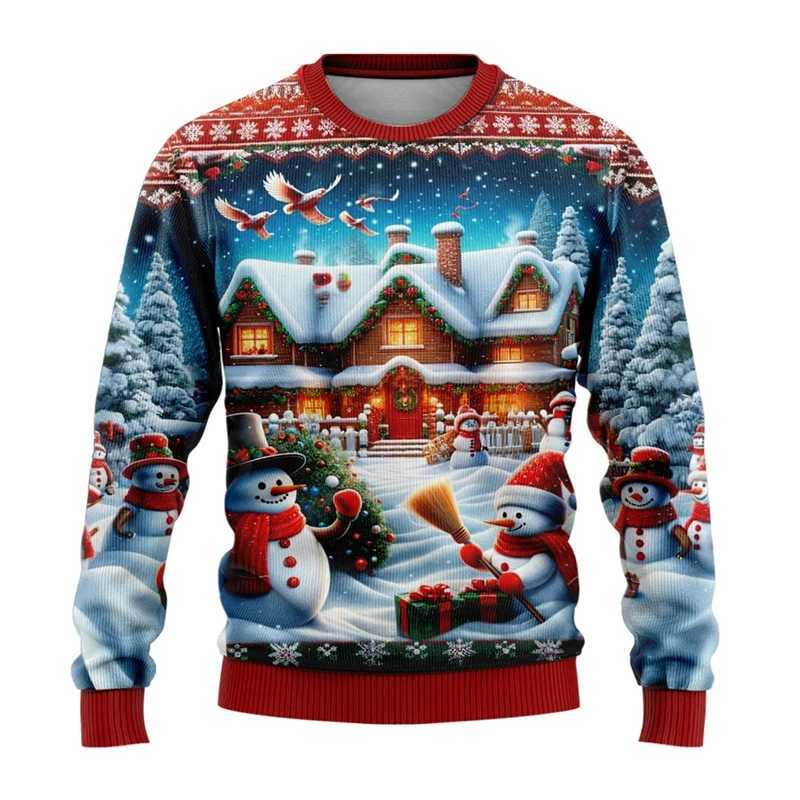 Men Women Xmas Sweatshirt 3D Christmas Snowman Santa Printed Ugly Christmas Sweater Unisex Pullover Holiday Party Jumper Tops S251110k
