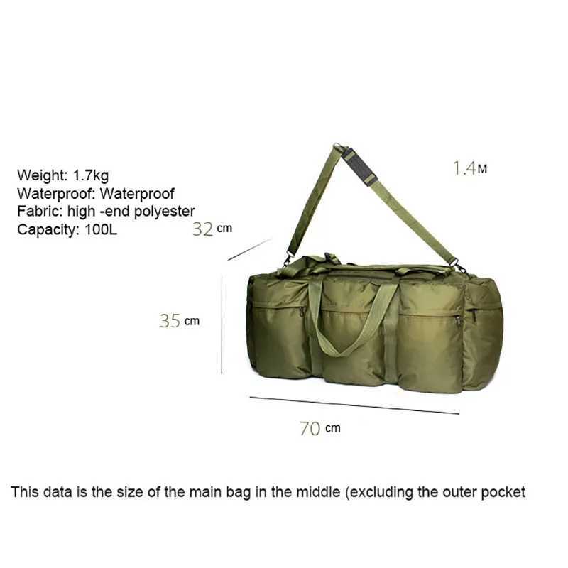 100L Camping Super Large Capacity Backpack Men Camping Storage Bag Men Tent Canopy Military Tactical Shoulder Bag Travel HandbagC250407