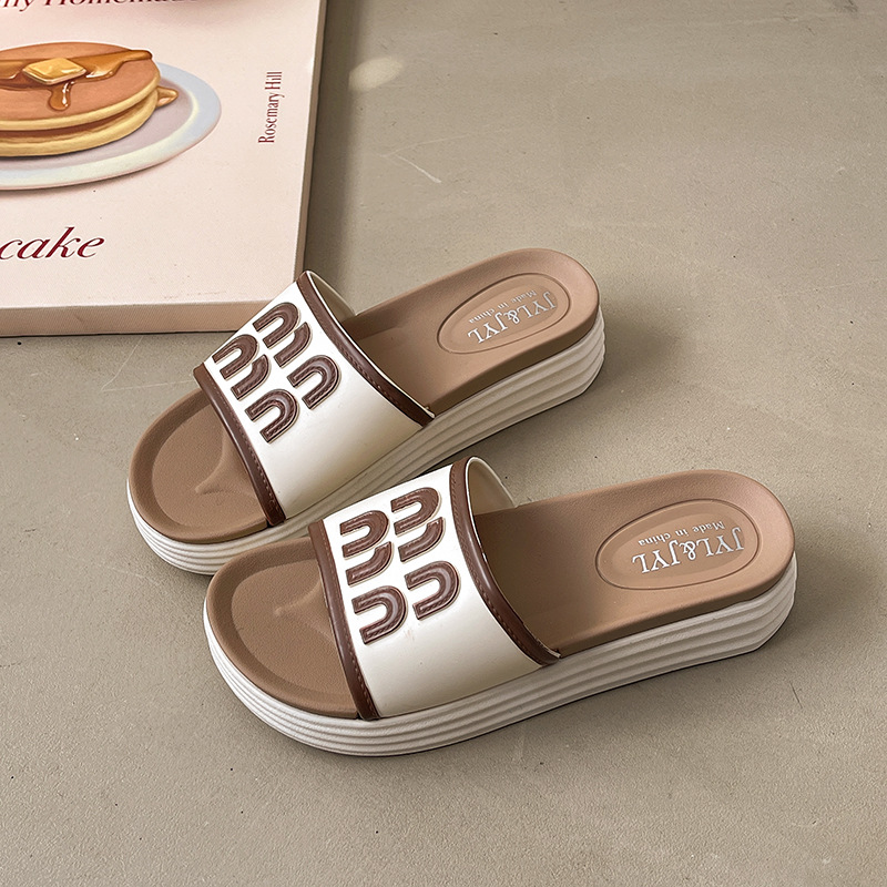 Women 2025 summer new thick bottom letter color outside the home to wear slippers Korean version of all beach flip-flops