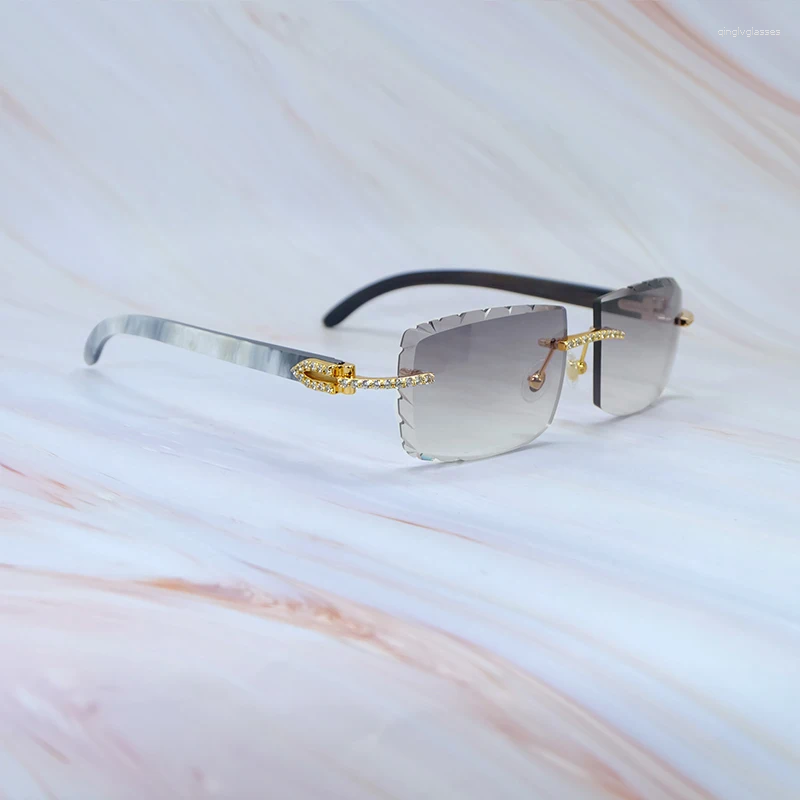 Sunglasses Iced Out Sun Glasses Dia Cut Stylish Rhies Carter Eyewear Fashion Black Buffalo Horn Vintage Y2K Glasses012