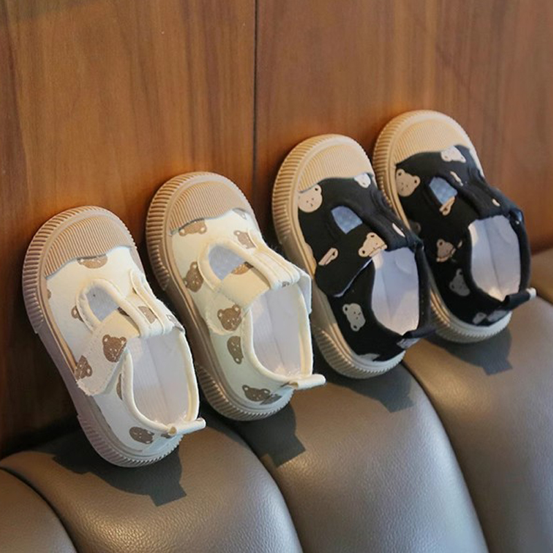 Kids Shoes for Girls 2025 Spring Summer Baby Cartoon Bear Canvas Shoes Casual Soft Bottom Non-slip Boys Toddler Summer Canvas Shoes Size 17 - 28 K0634