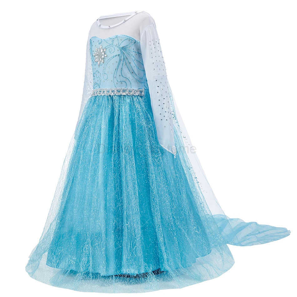 Disney Elsa costume girls long sleeved blue chiffon princess dress childrens Halloween carnival party costume childrens role-playing Pageant dress X25