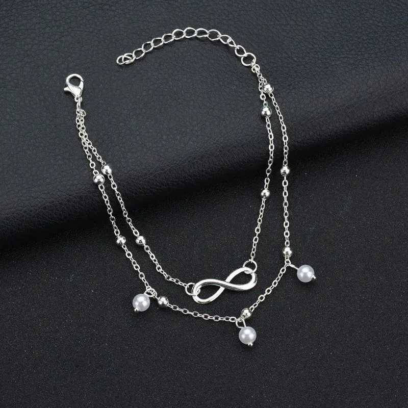 2PCS Fashion Woman Anklets Retro Pearl Anklet Bracelet Set Bohemia Foot Beach Anklets For Women Barefoot Chain Trendy Jewelry Z250408