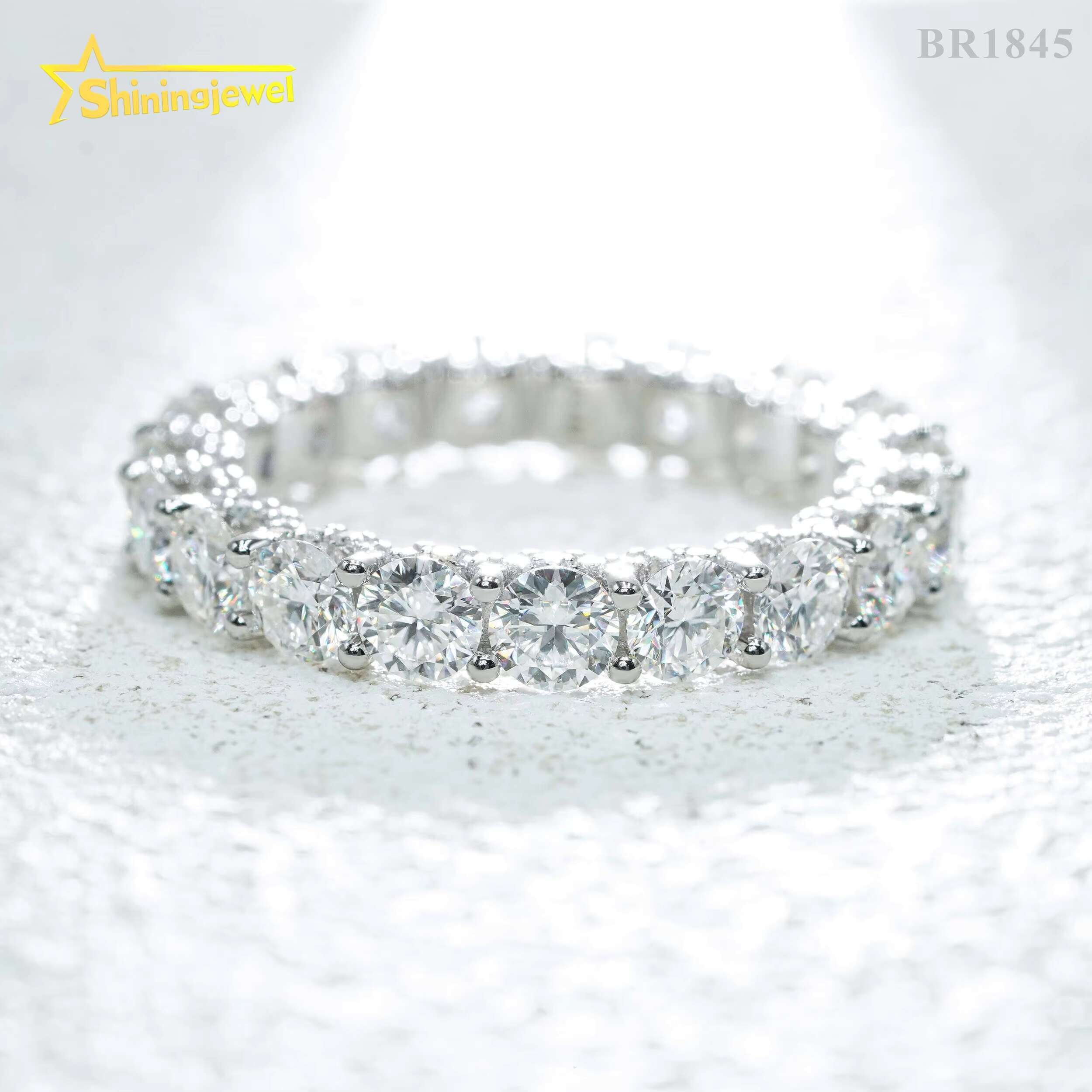 Shining Jewelry High Quality Iced Out Eternity Ring S925 Silver VVS Moissanite Wedding Band Ring for Women