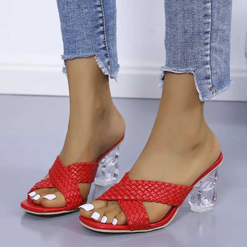 Summer womens sandals cross womens slippers sexy crystal high heels pump open toe sandals de Mujer Plus size 42 43 WSH4403XJ250407