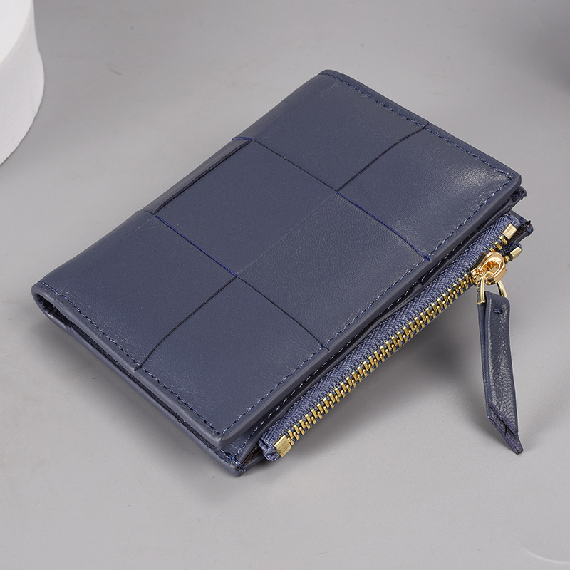 new Korean-style simple women's wallet fashionable short zippered bi-fold wallet sheepskin woven multi-functional coin purse