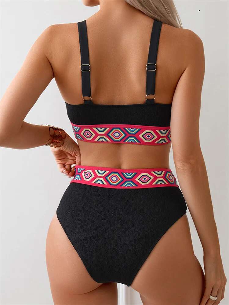 Dongdumaoyi High Waist Bikini Women S Swimsuit Vintage Black Patchwork Push Up Bikinis Sets Bathing Suit Two Piece Swimwear Traje De Ba O