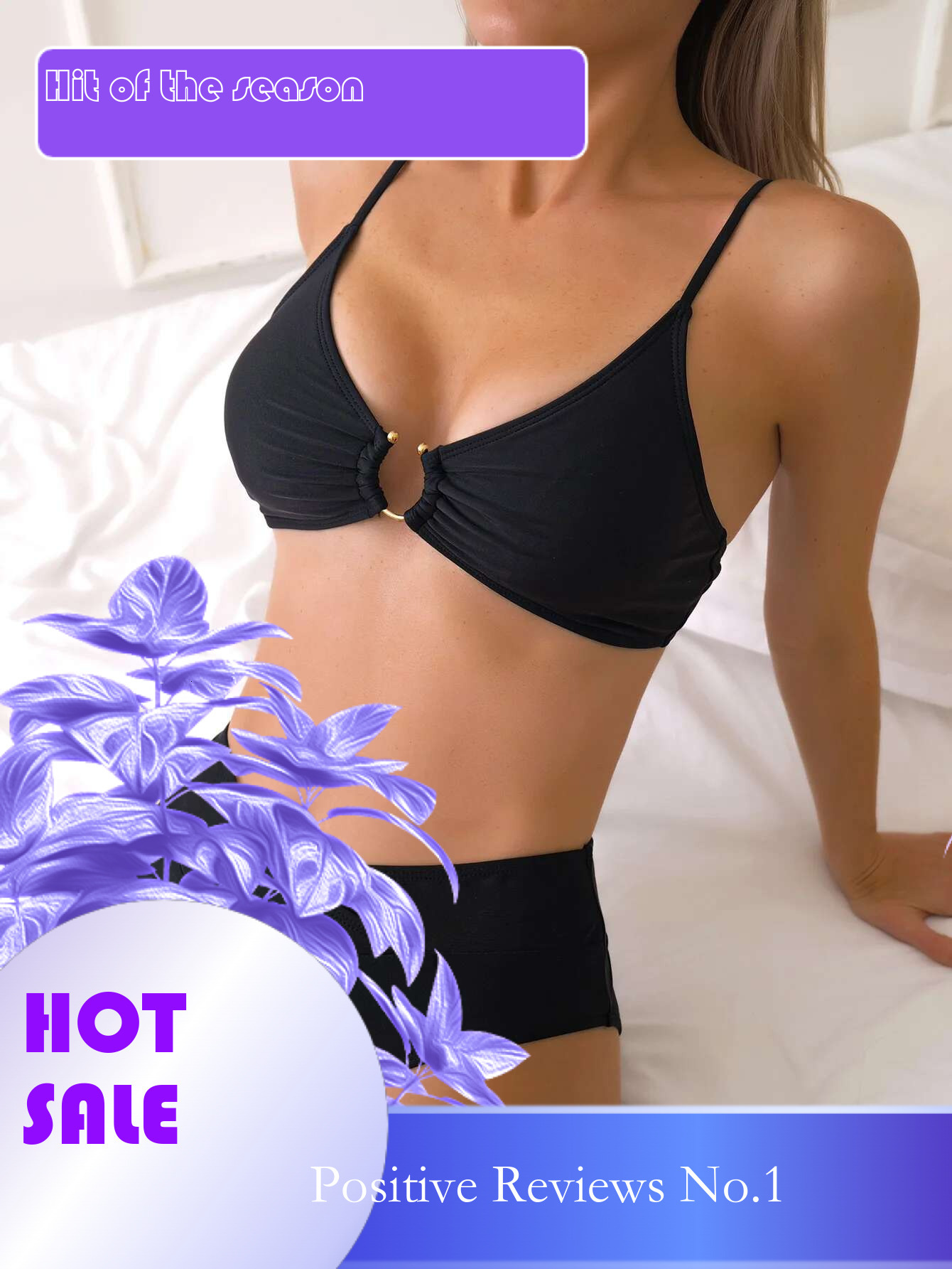 Dongdumaoyi Summer Bikini Women Black Metal Ring Linked Cut Out Push Up Swimsuit Beach Bathing Suit Pleate High Waist Swimwear Biquini