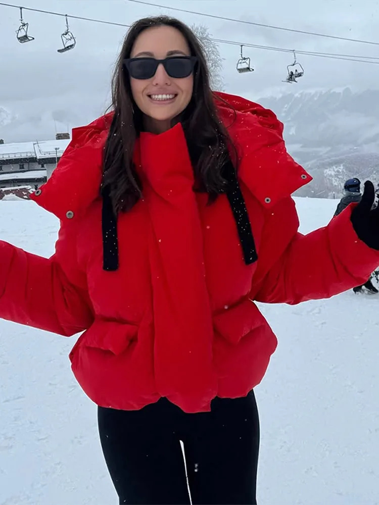 Chic Hooded Womens Padded Jacket Loose Solid Zipper Pocket Thick Warm Jacket Lady Autumn Winter Female Street Outerwear 251106