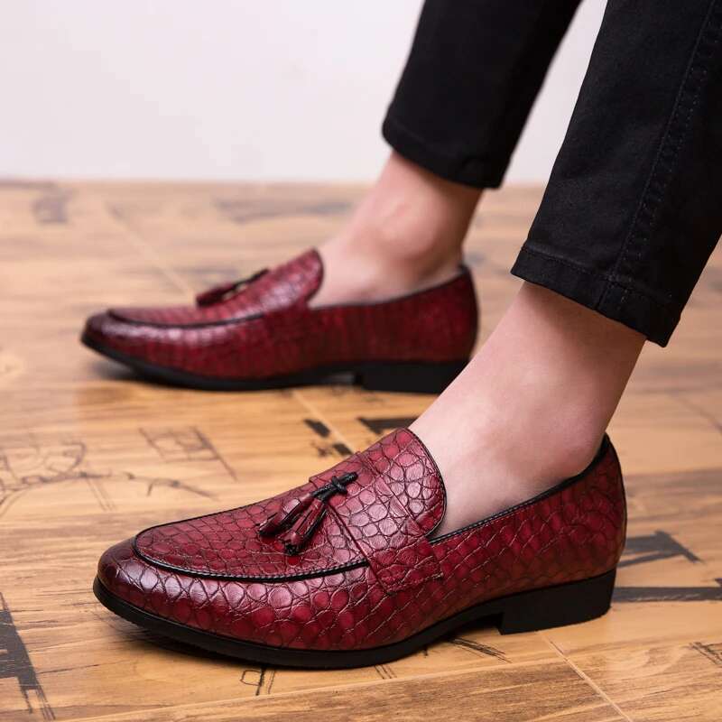 Tassel Braided Pattern Genuine Leather Slip-On Casual Loafers Men's Business Formal Dress Shoes Atos Dropshipping
