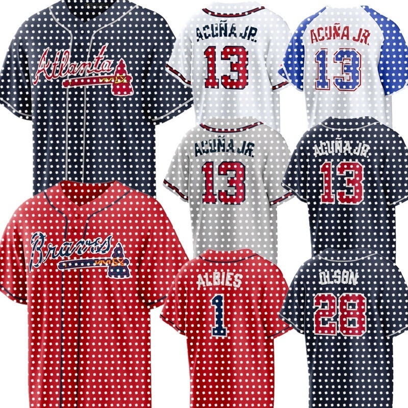 Custom Braves Baseball Jersey Ronald Acuna Jr. Matt Olson Ozzie Albies Austin Riley Marcell Ozuna Chris Sale Michael Harris II Travis d'Arnaud Spencer Strider